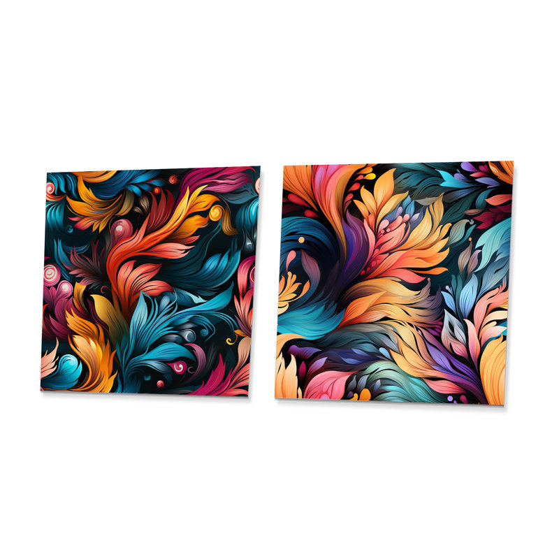 Aksel - Ensemble de 2 reproductions d'art mural en métal abstrait Botanicals, H 16 po x l 32 po