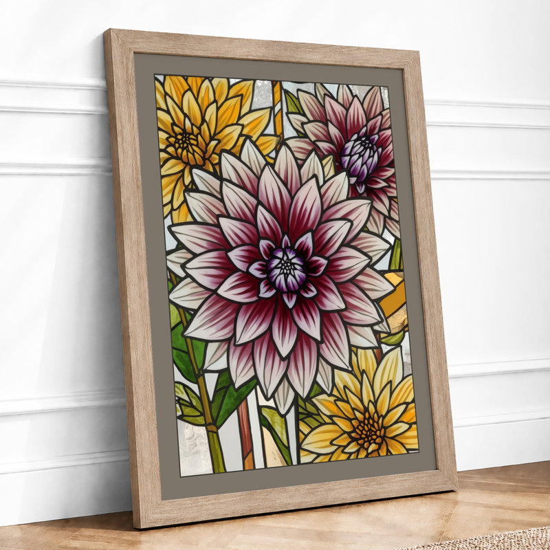 Dahlia Study Botanical - Framed Print, Oak, A4 - 29.7 x 21.0 cm