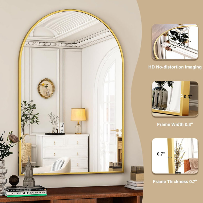  30" x 40" Arched Wall Mirror, Gold & Black Aluminum Alloy Frame, Perfect for Bathroom, Living Room, Bedroom, and Entryway