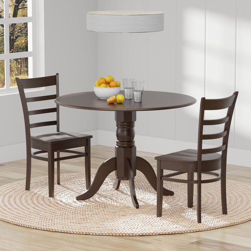 Maritssa Solid Wood Top Pedestal Dining Set, Dark Walnut, Dark Walnut, 3 Piece Dining Set