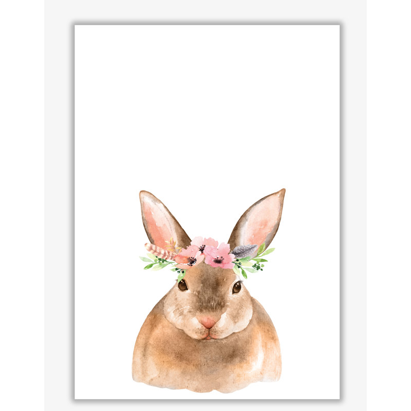 Forest Friends, Floral Cute Bunny - Painting, No Frame, 85 cm H x 60 cm W x 1 cm D