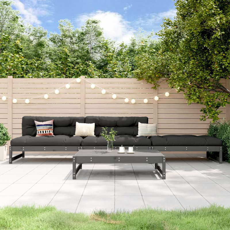 Hilliard 4 Piece Garden Lounge Set Solid Wood, Grey Pine