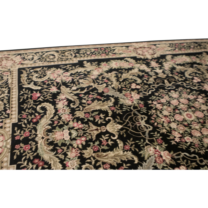 High-Quality Hand-Knotted Black Area Rug