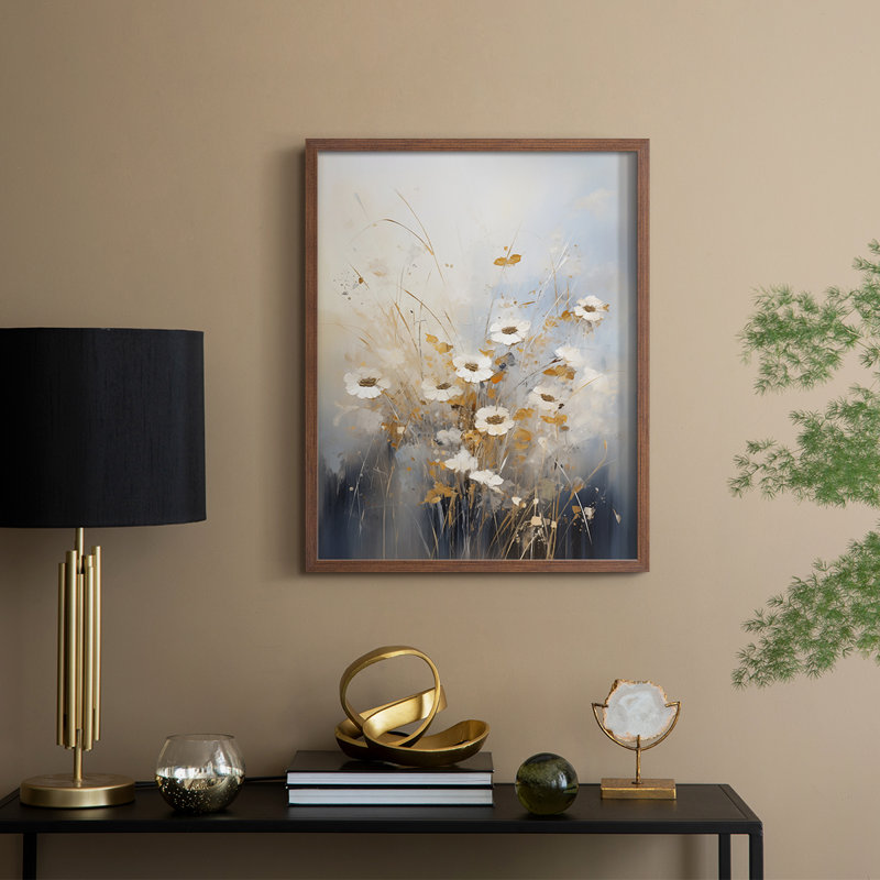 FLORAL Series CCCCIX - Impression encadrée de qualité supérieure - Prêt à être accroché - Aucun clou requis, Noyer