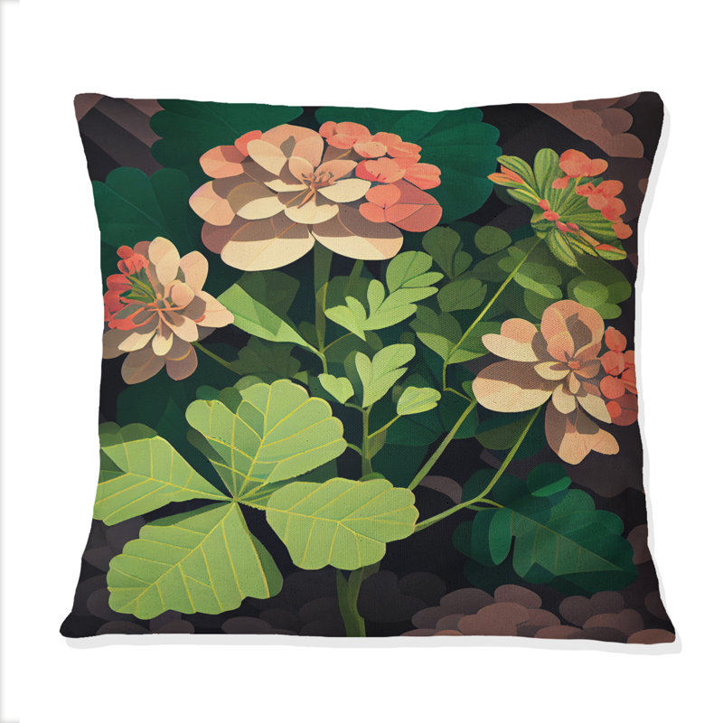 Coussin décoratif rétro en géranium rouge et vert III