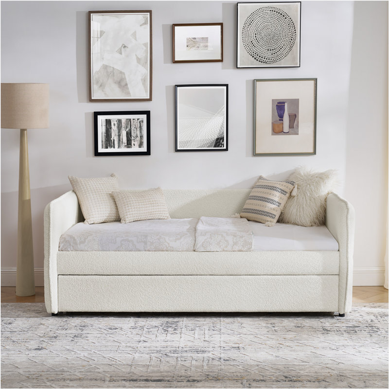Noveta Boucle Fabric Daybed with Trundle, Beige, Twin