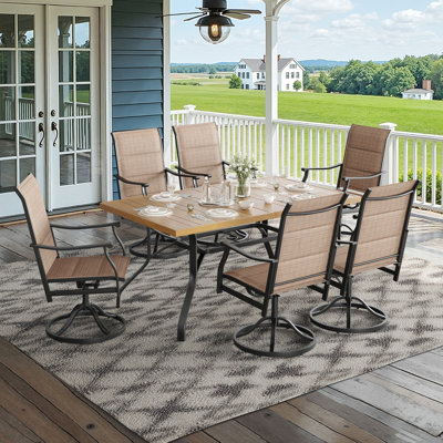 6 Person Outdoor Metal Table Swivel Dining Chair Set
