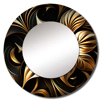Golden Lily On Black I - Lily Decorative Mirror, Modern Wall Mirror, Printed Metal Art