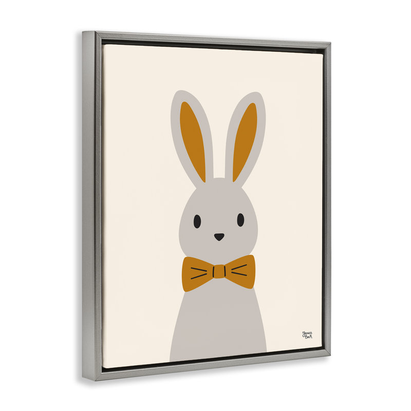 «Simple Rabbit with Bowtie» par Jessica Beck, H 21 po x l 17 po, Cadre flottant noir de jais