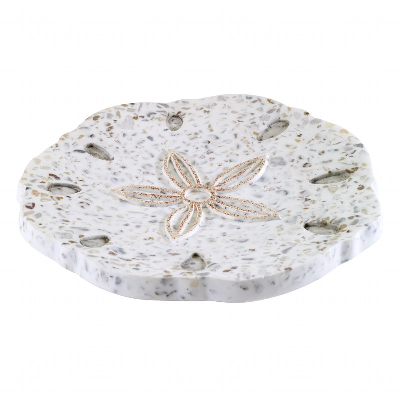 Coastal Terrazzo Sand Dollar Soap Dish in White Resin