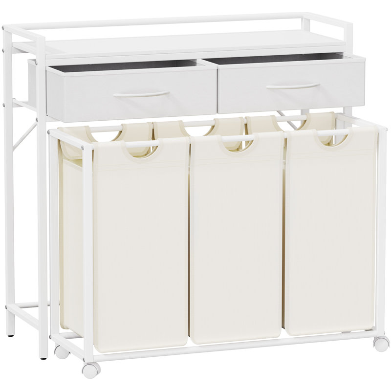 Laundry Hamper 3 Section, Large Rolling Laundry Sorter With Shelf & 2 Drawers, Pull-out Laundry Basket Organizer With Wheels And Removable Bag For Laundry Room Bathroom