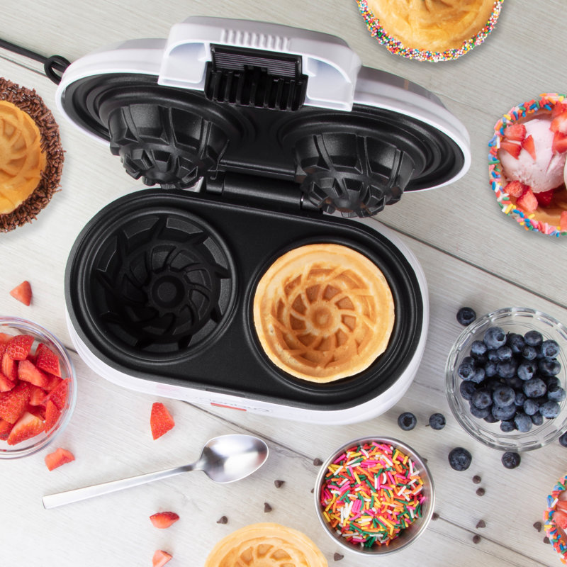 White Nonstick Double Waffle Bowl Maker with Recipe Booklet