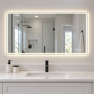 Miroir de salle de bain moderne à DEL de 48 po x 24 po, antibuée, à intensité variable et à 3 températures de couleur, à brancher ou à câble