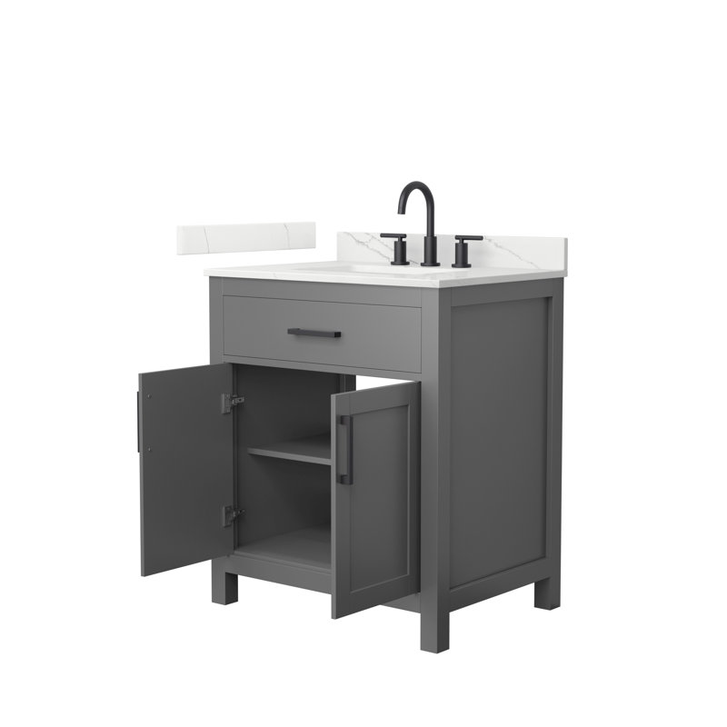 Beckett 30" Freestanding Single Bathroom Vanity with Quartz Top, Giotto Quartz, Matte Black, Dark Gray