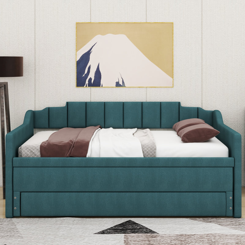 Hedglin Twin Size Upholstered Daybed with Trundle, Green
