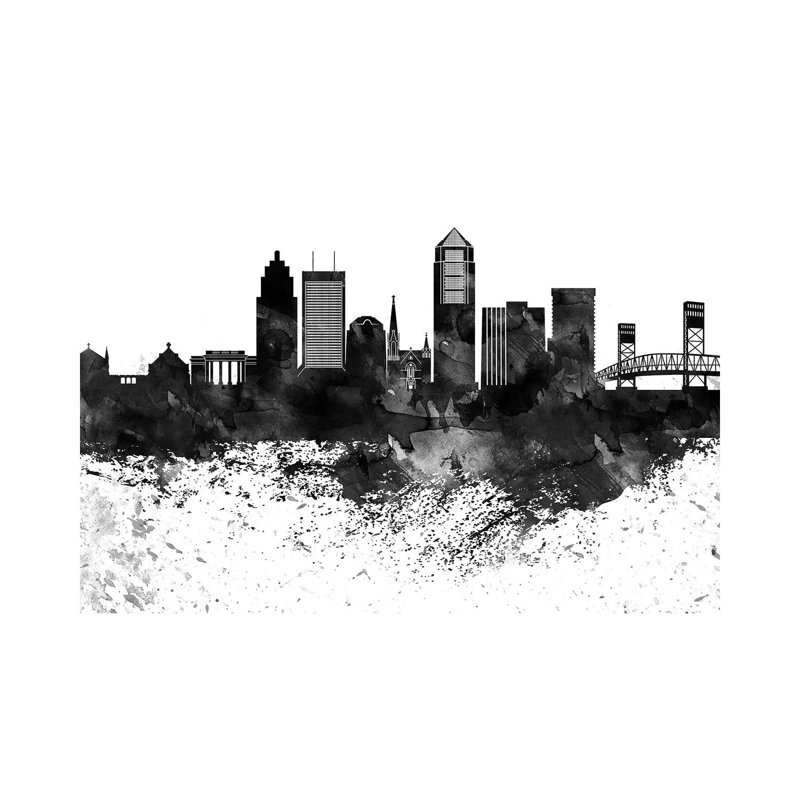 Jacksonville Black & White Drops Skyline by Wall Decor Addict - No Frame Painting on Canvas, 152.5 cm H x 101.5 cm W