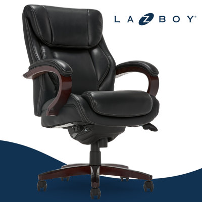 La-Z-Boy Bellamy Executive Office Chair with Memory Foam Cushions, Real Wood Arms and Swivel Base, Waterfall Seat Edge, Faux Bonded Leather by La-Z-Boy