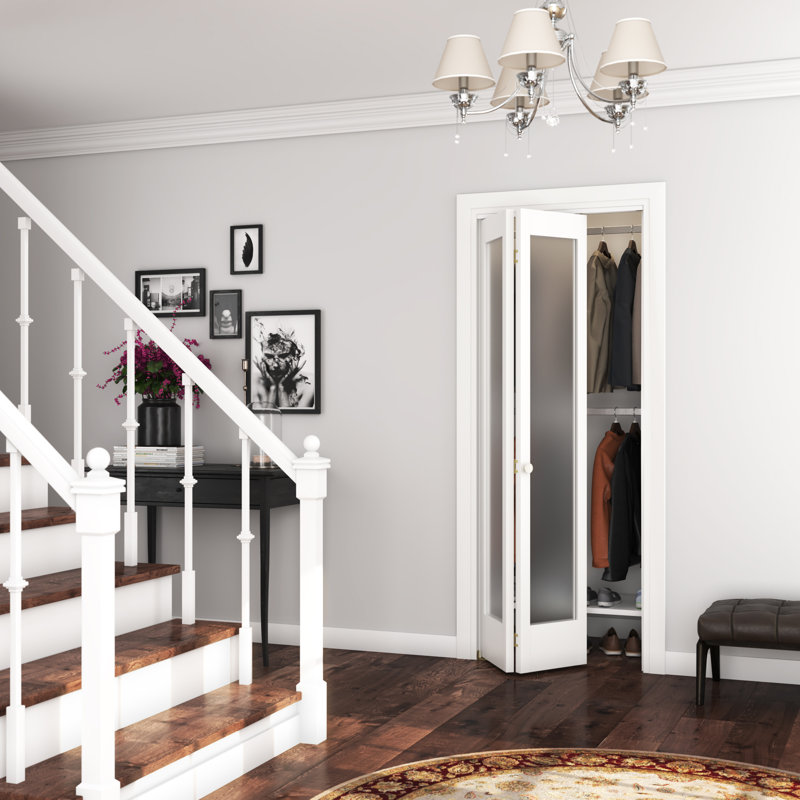 30" x 80" White Frosted Glass Shaker Bi-Fold Door