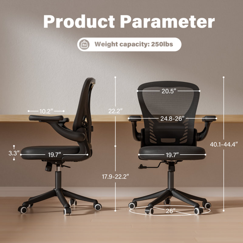 Ergonomic Office Desk Chairs with Mesh Back, Adjustable Lumbar Support, 3D Flip-up Arms, Rocking Function, Black