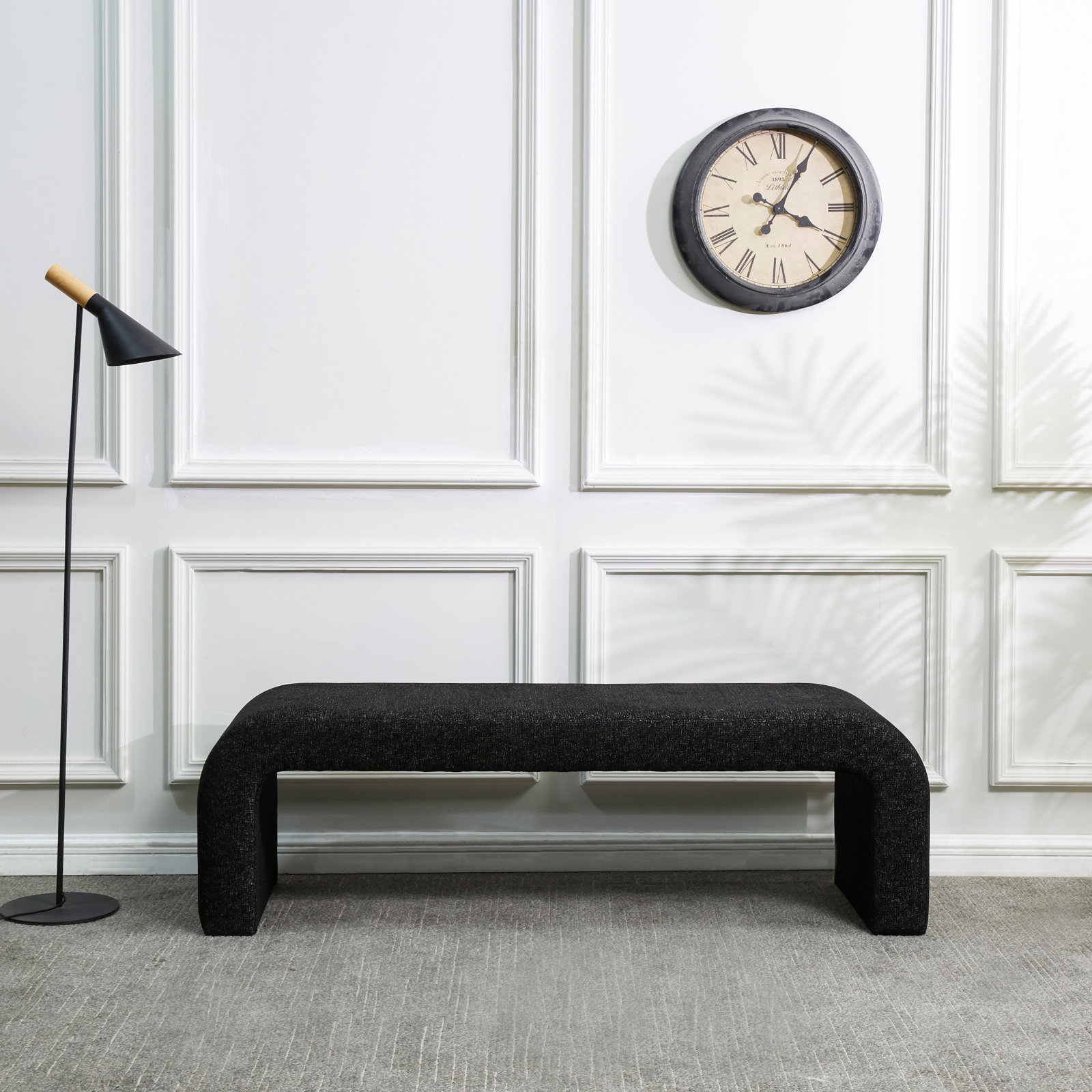 Daine 62" Linen Bedroom Bench, Black Linen