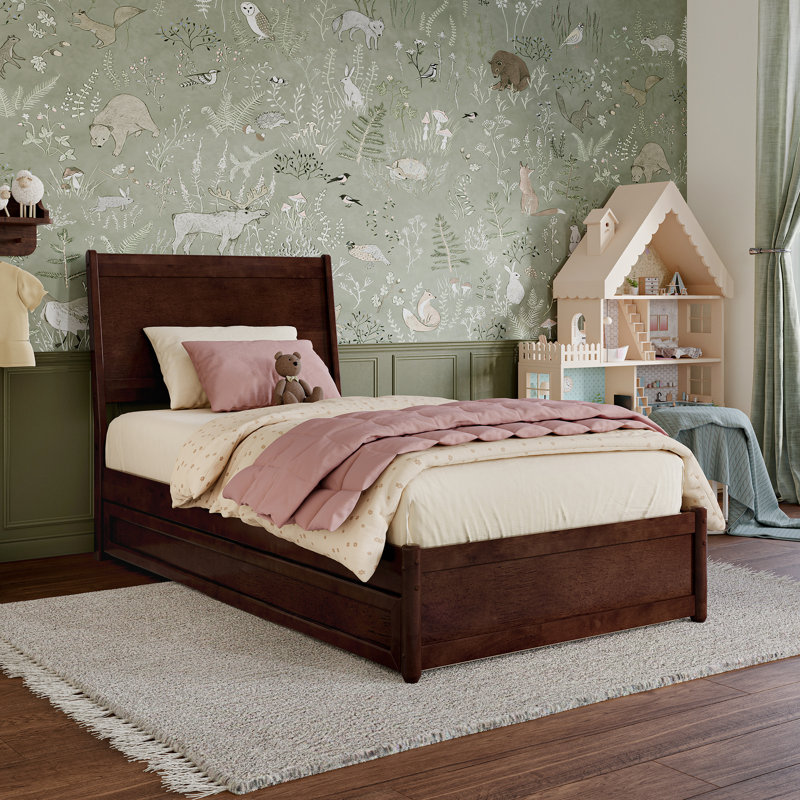 Avdesh Solid Wood Sleigh Trundle Extra Bed, Walnut, Twin