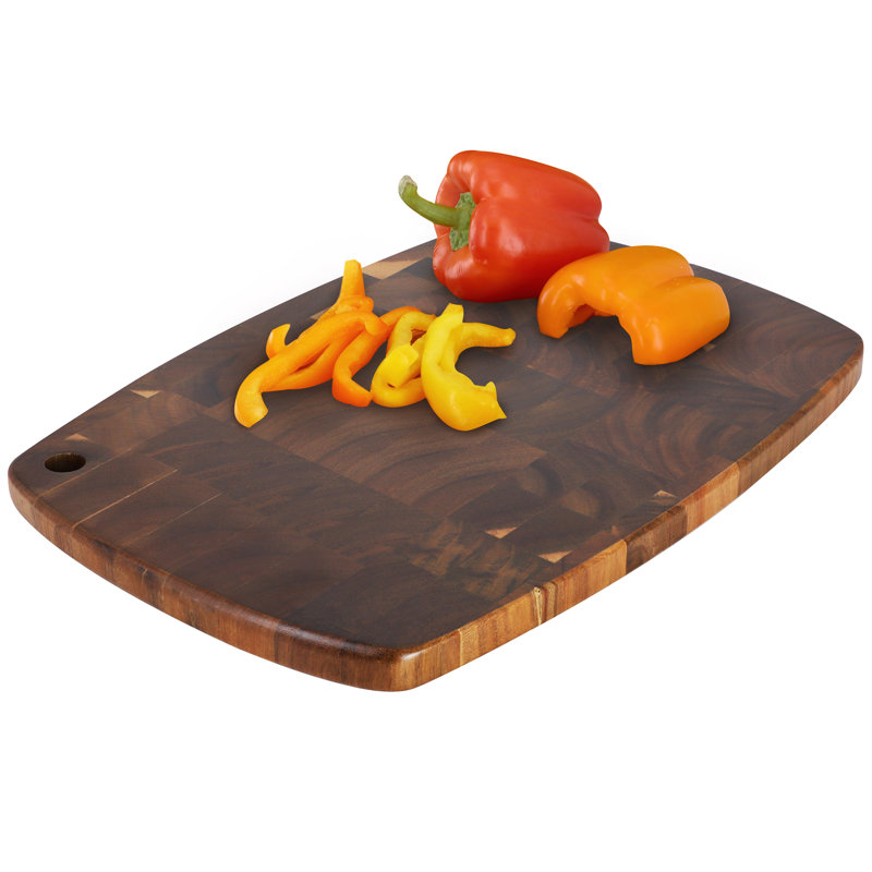 MegaChef 15.5 x 10.5 Inch Acacia Wood Rectangular Cutting Board with Rounded Edge in Dark Brown