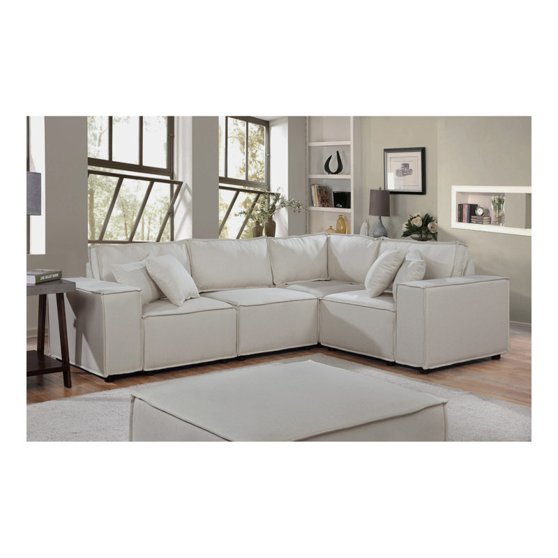 Canapé modulaire modulaire avec repose-pieds en lin beige