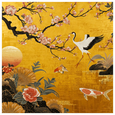 Tapis de bain Cherry Blossom Crane Koi