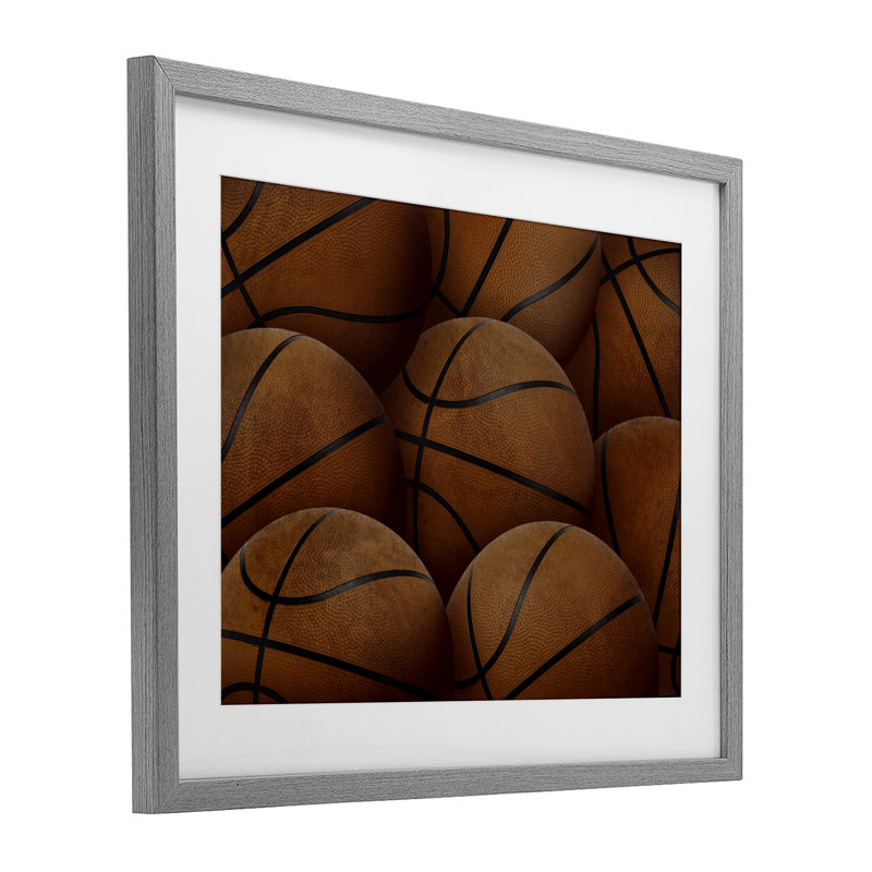«Bin Of Basketballs», reproduction encadrée sous verre, conception de Marcus Prime, H 17 po x l 21 po, Cadre de ferme gris
