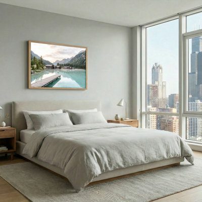 Ensemble de 1 tableau sur toile représentant un lac de montagne