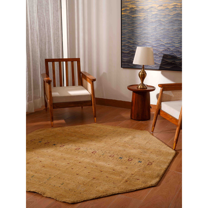 Manns Hand Knotted Loom Wool Eco-Friendly Area Rugs - Octagon, Gold Color, Contemporary Modern Design, High Pile Thick Handmade Anti Skid Area Rugs for Living Room, Bed Room