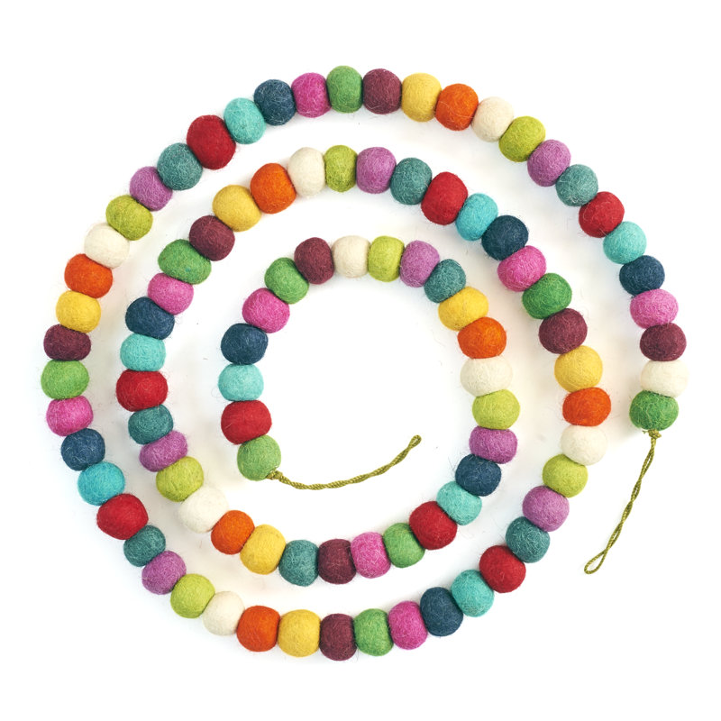 Hand-Felted Multicolor Wool Christmas Garland, 6 Feet