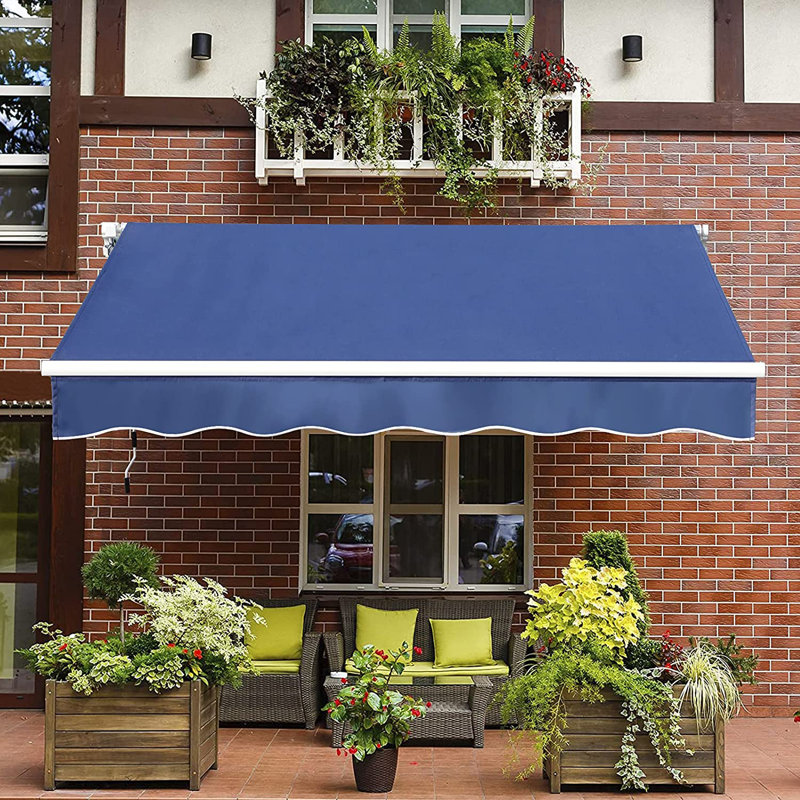 Auvent de terrasse manuel rétractable, Bleu, H 60 po x l 157,2 po x P 98,42 po