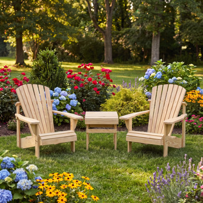 CMB-C | Ensemble de 3 chaises Adirondack en pin traité sous pression – 2 chaises Adirondack classiques d'extérieur avec table d'appoint, bois écologique résistant aux intempéries, par Weathercraft