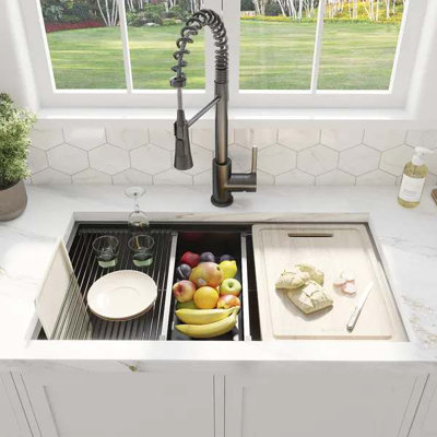 Factory Directly Multi-functional OEM Handmade SUS 304 Stainless Steel Undermount Kitchen Sink Workstation