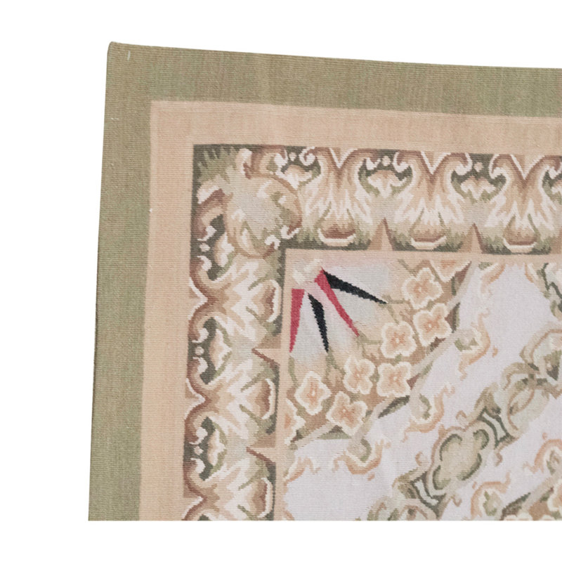 One-of-a-Kind High-Quality Hand-Knotted Area Rug in Tan/White/Pink/Green