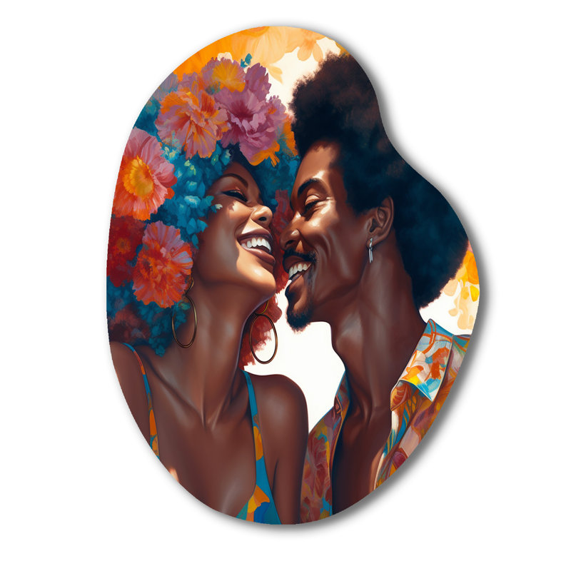 Magnifique couple noir en amour II - décoration murale irrégulière en forme de poire romantique, H 30 po x l 22 po