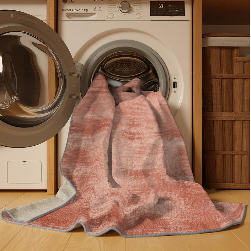 Machine Washable Abstract Brown Area Rug, Square 7'