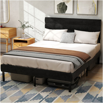 Base de lit plateforme grand lit - avec tête de lit, aucun sommier requis, rangement sous le lit de 14 po?