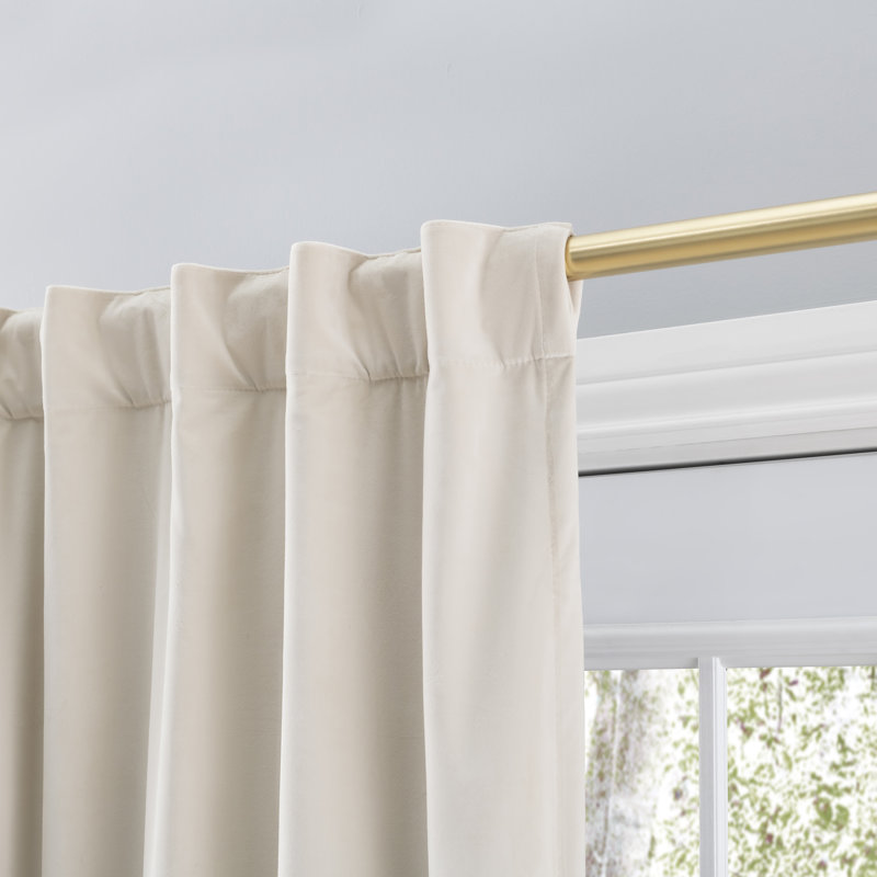 Premium Velvet Myreon Solid Color Room Darkening Thermal Rod Pocket Decorative Tie-Up Curtain Panel, Bone