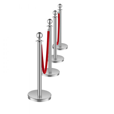 Stanchions and Velvet Ropes, Hollow Base with Stainless Steel Post, Red Velvet Ropes and Posts, Crowd Control Barriers Silver Stanchions, Red Carpet Runner Poles for Party Supplies
