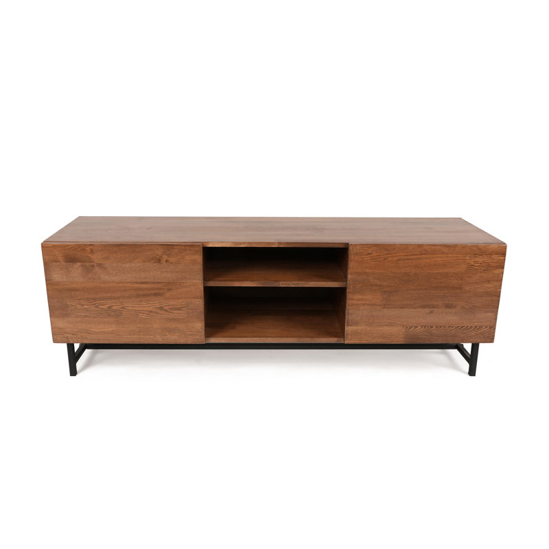 Modern TV Stand with Numerous Shelves, Walnut Finish, 59.1 x 19.7 x 16.1 inches | Crafted from 100% Pine Wood & 100% Metal Frame | Elegant Design for Additional Storage in Living Room & Entertainment Spaces