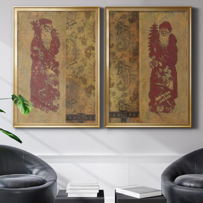 Vinatage Santa I - ensemble de 2 peintures