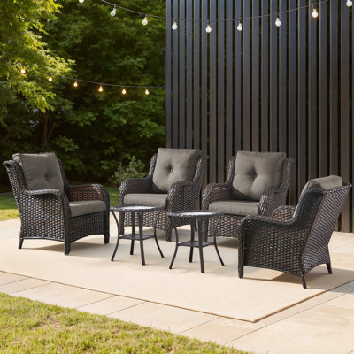 Wendye 6-Piece Outdoor Wicker Patio Set - 4 Chairs & 2 Side Tables, All-Weather For Deck, Garden, Pool