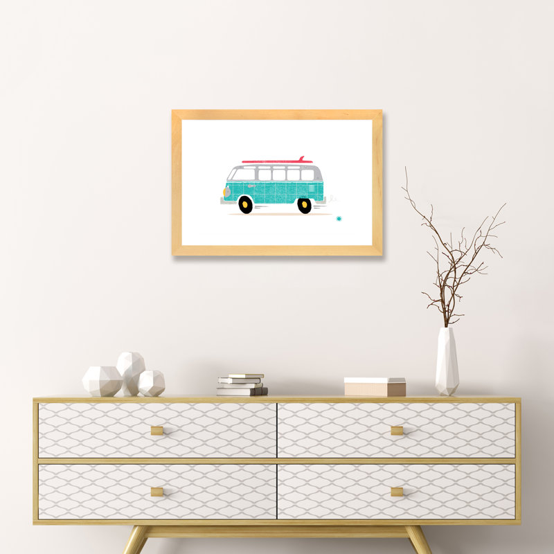 Van - imprimé, Blanc, Papier avec cadre beige, H 16 po x l 24 po x P 1 po