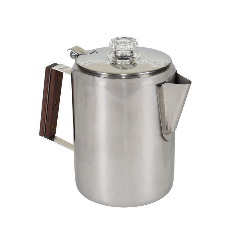 Stainless Steel 9-Cup Coffee Percolator with Wooden Handle