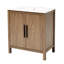 Meuble-lavabo de 30 po de couleur bois avec lavabo simple, lavabo sous comptoir combiné, armoire de rangement de salle de bain avec porte à fermeture douce, rangement multifonctionnel, structure en bois massif