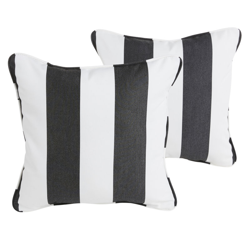 Stella Striped Outdoor Reversible Throw Pillow, Cabana Classic Black Stripe Sunbrella®, 18" H x 18" W x 6" D