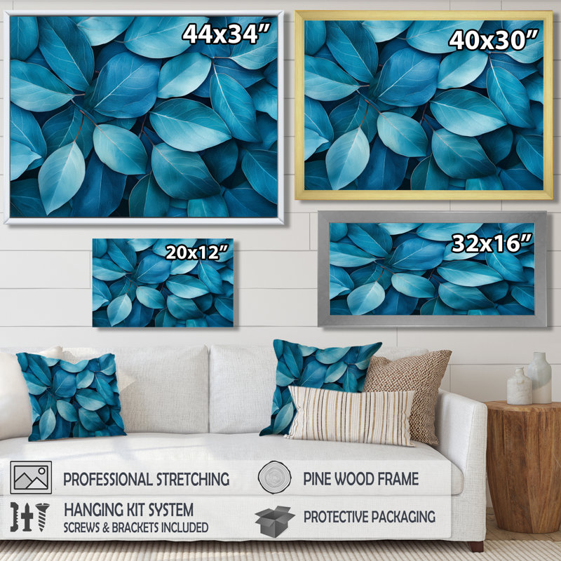 Imia, feuilles bleu sarcelle monochromes III - art mural, Reproduction encadrée d'une seule photo sans pass, Noir