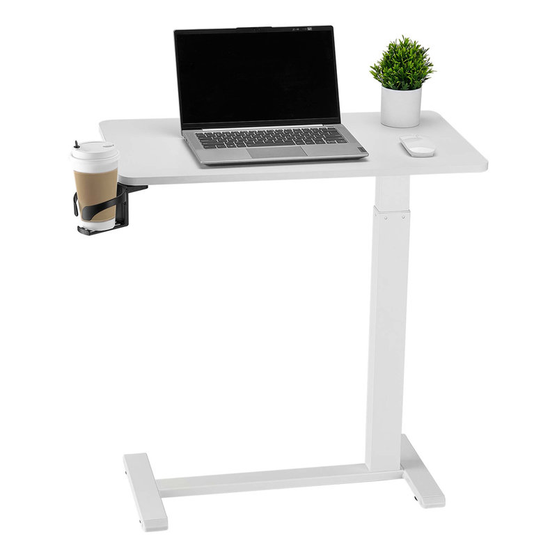 Table de lit roulante réglable en hauteur avec porte-gobelet, bureau de chevet portatif en panneaux de particules pour la maison et le bureau